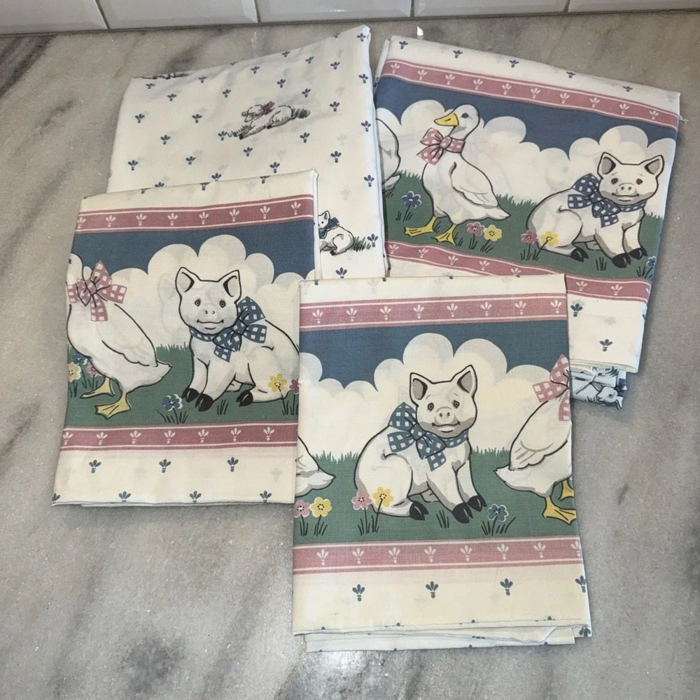 VTG Fieldcrest Howard Kaplans French Barn Pig Full Size 4 Piece Sheet Set